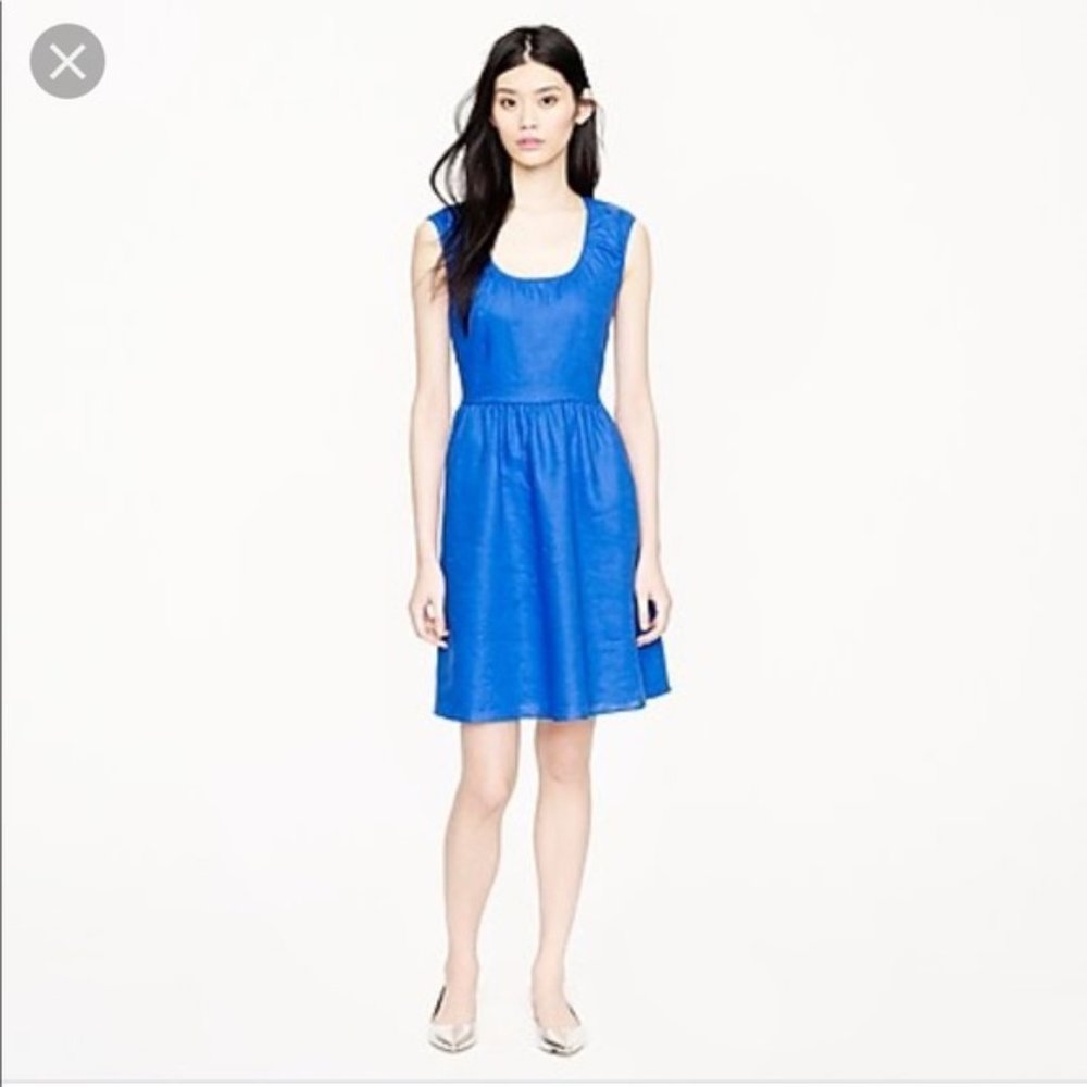 Jcrew Navy Royal Blue Linen Cap Sleeve Dress M 4